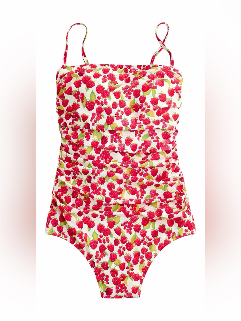J. Crew Gemma ruched bandeau one-piece swimsuit in raspberry print Size 18 NWT